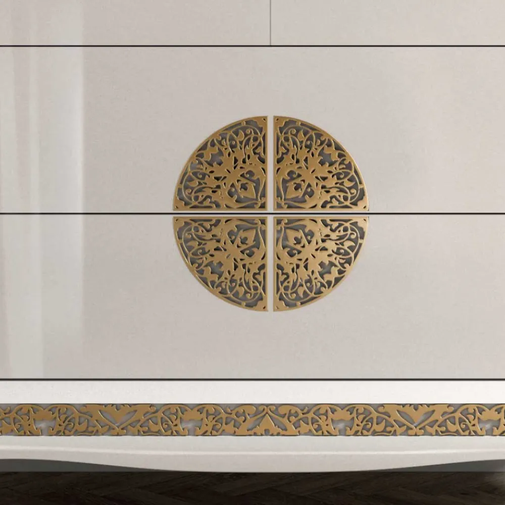 Wohnen Italienische Möbel|Schlafzimmer Komplett*Kommode & Spiegel in Weiß & Gold - Valganios (zweiteilig)