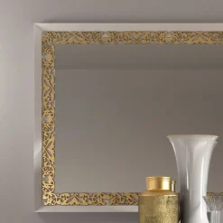 Wohnen Italienische Möbel|Schlafzimmer Komplett*Kommode & Spiegel in Weiß & Gold - Valganios (zweiteilig)