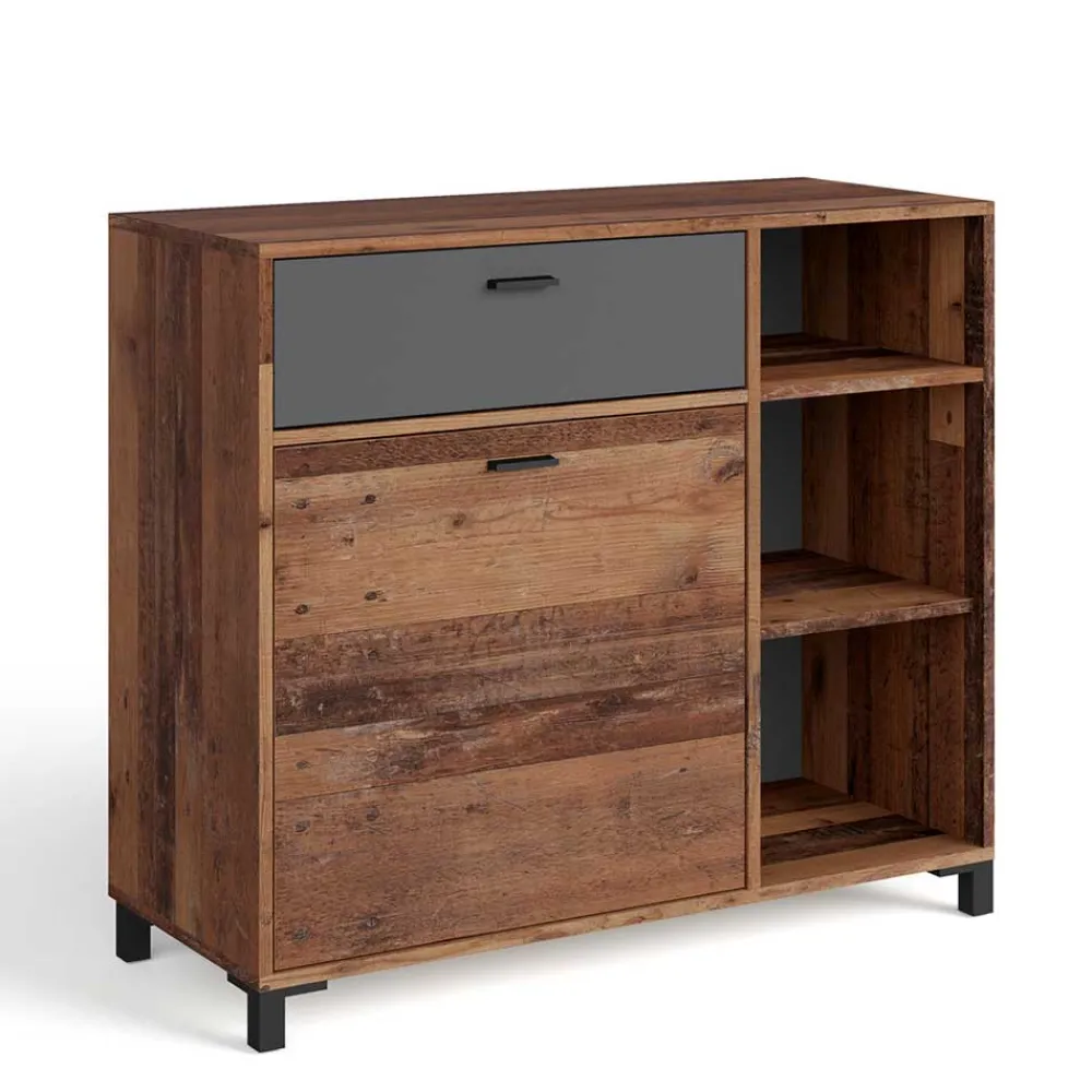 Wohnen Kommode in Altholz Optik & Anthrazit - Bosco