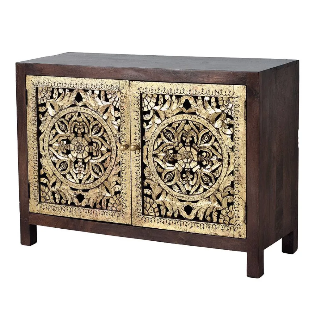 Wohnen Kommode in Gold und Walnuss Braun - Roswito