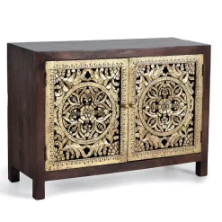 Wohnen Kommode in Gold und Walnuss Braun - Roswito