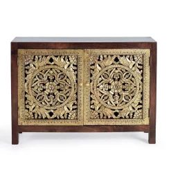 Wohnen Kommode in Gold und Walnuss Braun - Roswito