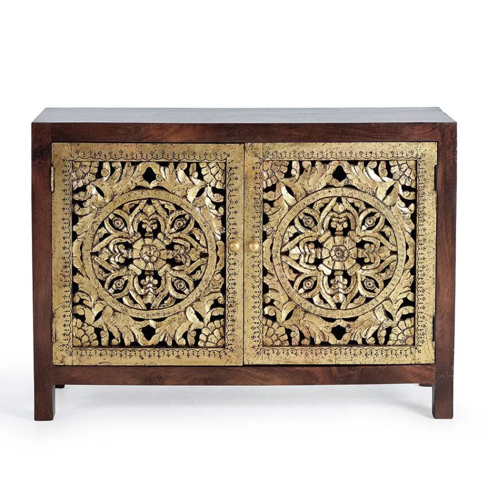 Wohnen Kommode in Gold und Walnuss Braun - Roswito