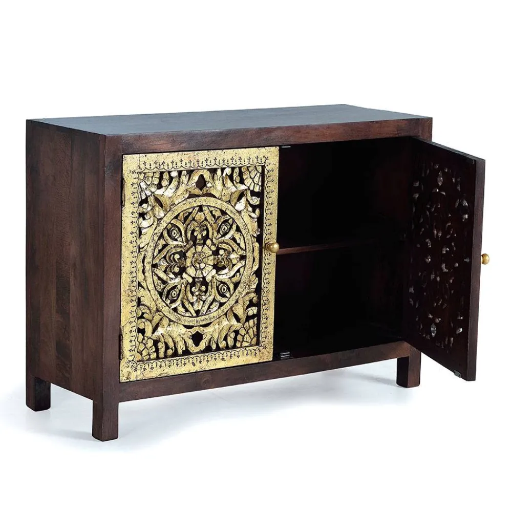 Wohnen Kommode in Gold und Walnuss Braun - Roswito