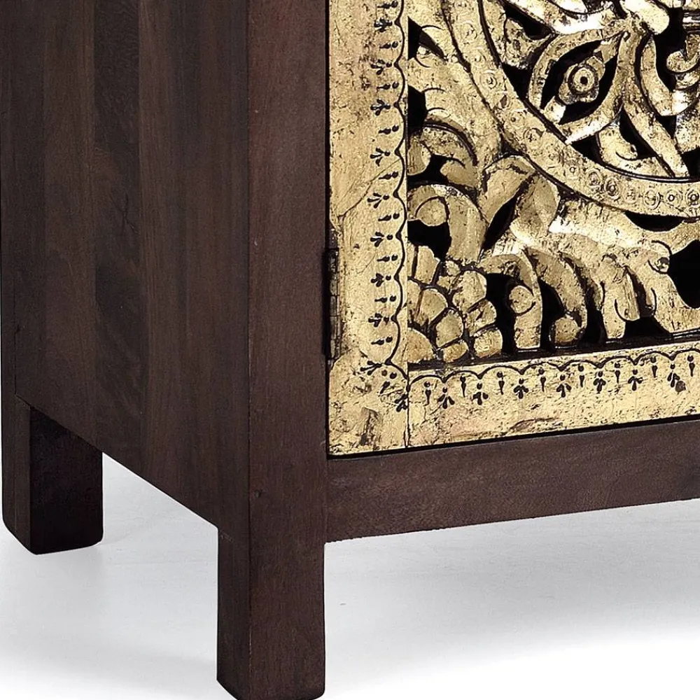 Wohnen Kommode in Gold und Walnuss Braun - Roswito