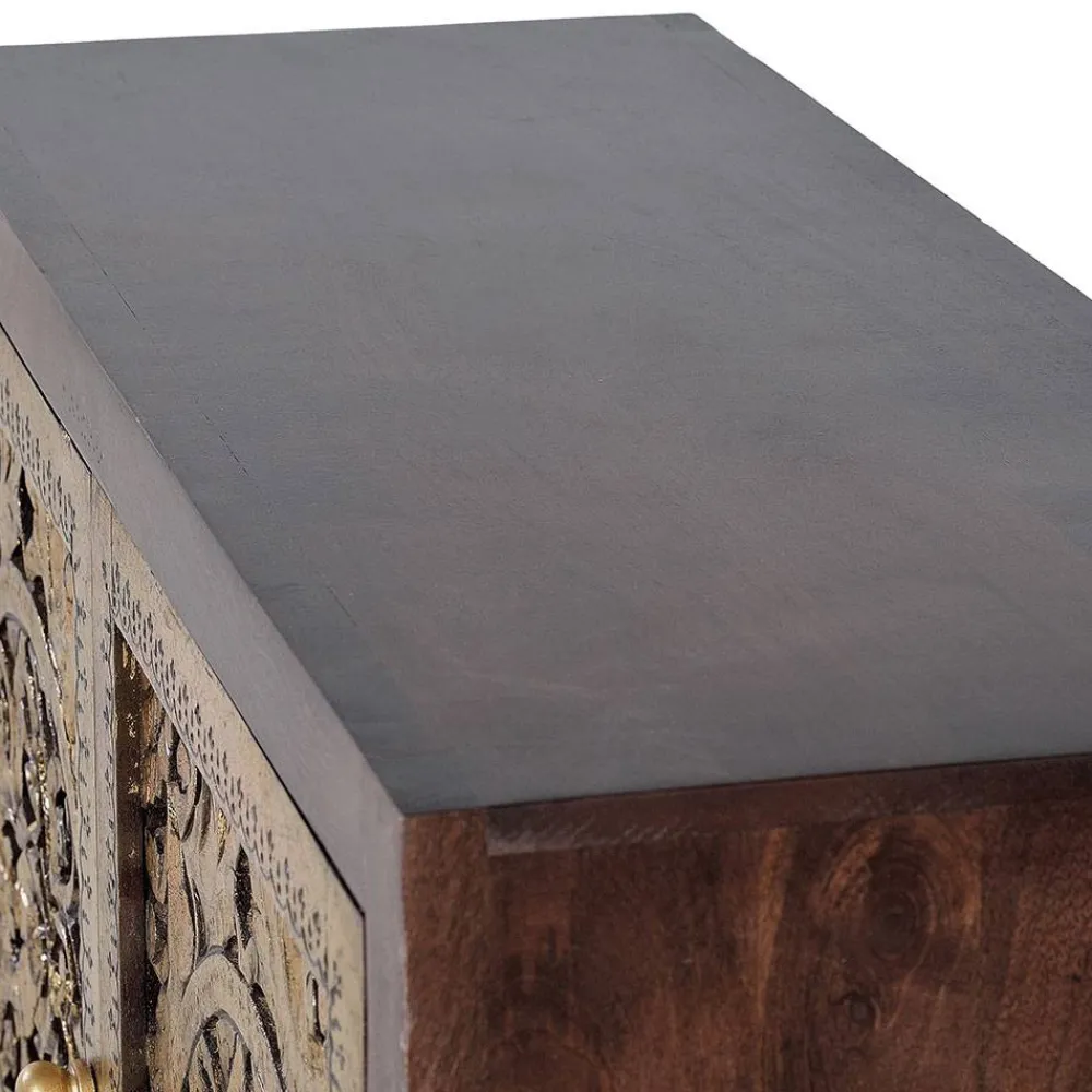 Wohnen Kommode in Gold und Walnuss Braun - Roswito