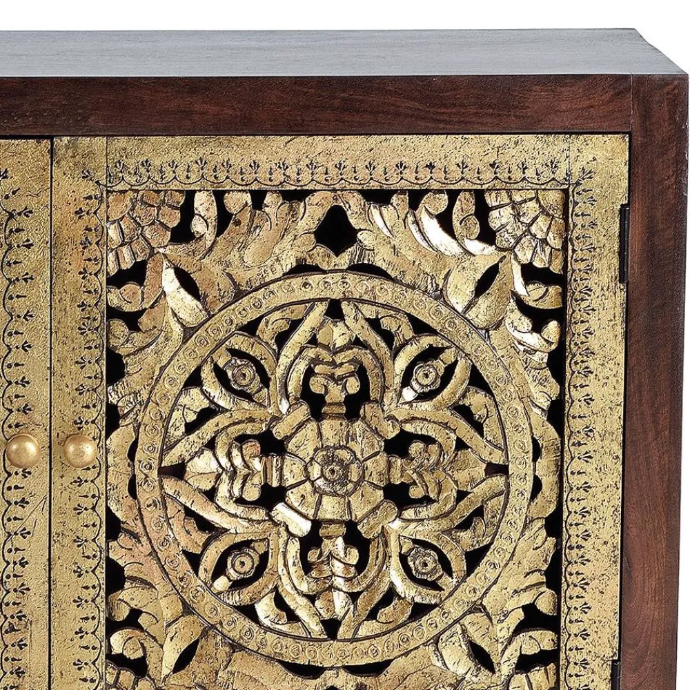 Wohnen Kommode in Gold und Walnuss Braun - Roswito