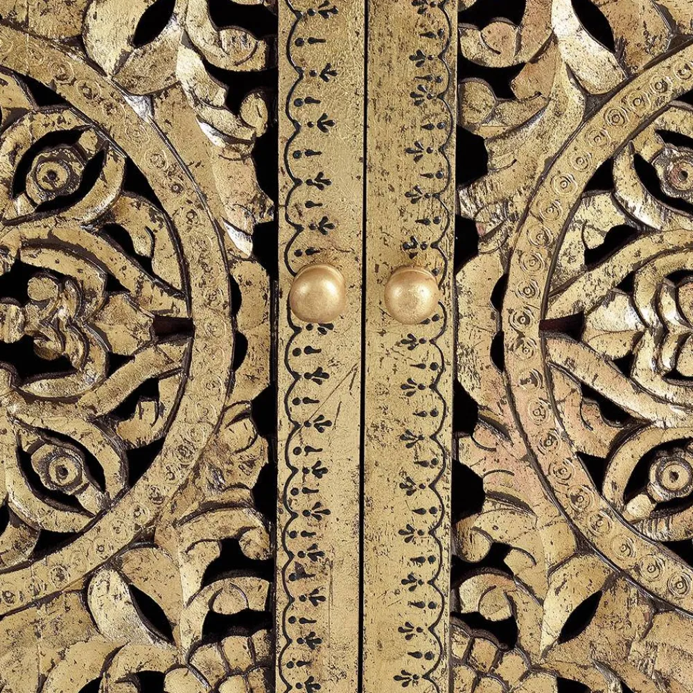 Wohnen Kommode in Gold und Walnuss Braun - Roswito