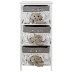 Kinder Wohnen Kommode mit 3 Körben mit Plüsch Elefanten in Grau - Lusiana