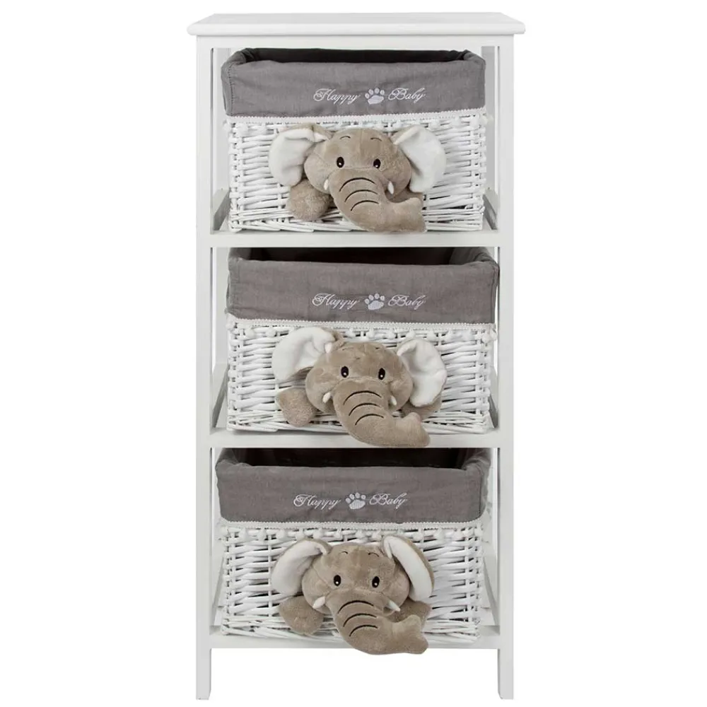 Kinder Wohnen Kommode mit 3 Körben mit Plüsch Elefanten in Grau - Lusiana