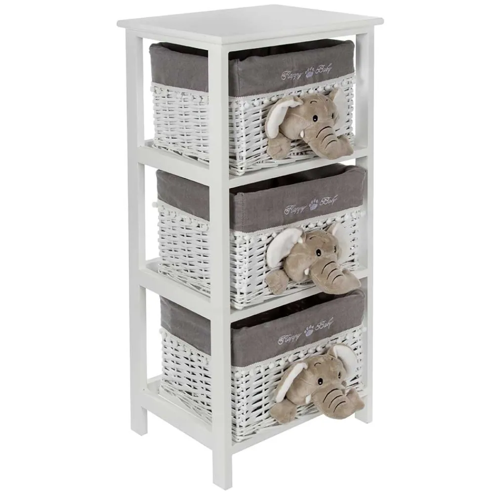 Kinder Wohnen Kommode mit 3 Körben mit Plüsch Elefanten in Grau - Lusiana