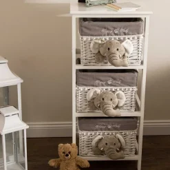 Kinder Wohnen Kommode mit 3 Körben mit Plüsch Elefanten in Grau - Lusiana