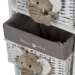 Kinder Wohnen Kommode mit 3 Körben mit Plüsch Elefanten in Grau - Lusiana