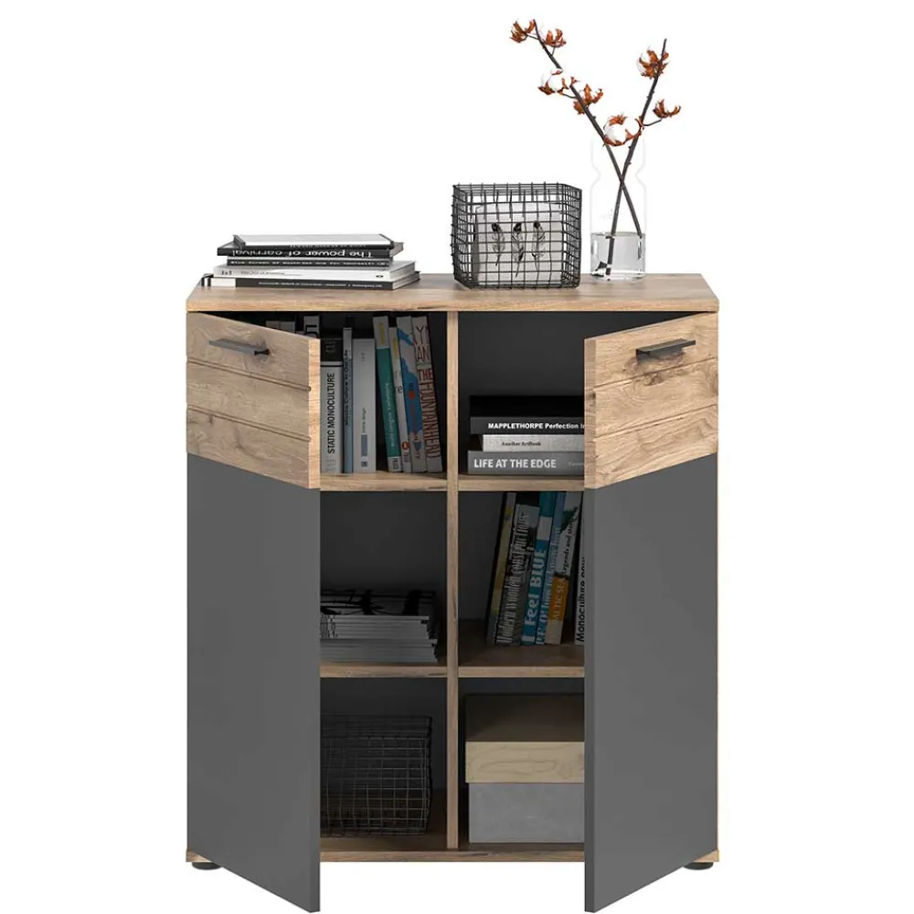 Wohnen Graue Möbel|Küchenschränke*Kommode mit Doppeltür 80x87x40 cm - Lucios