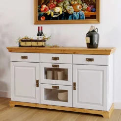 Wohnen Kommode mit Glas in Weiß & Honig - Brasivon