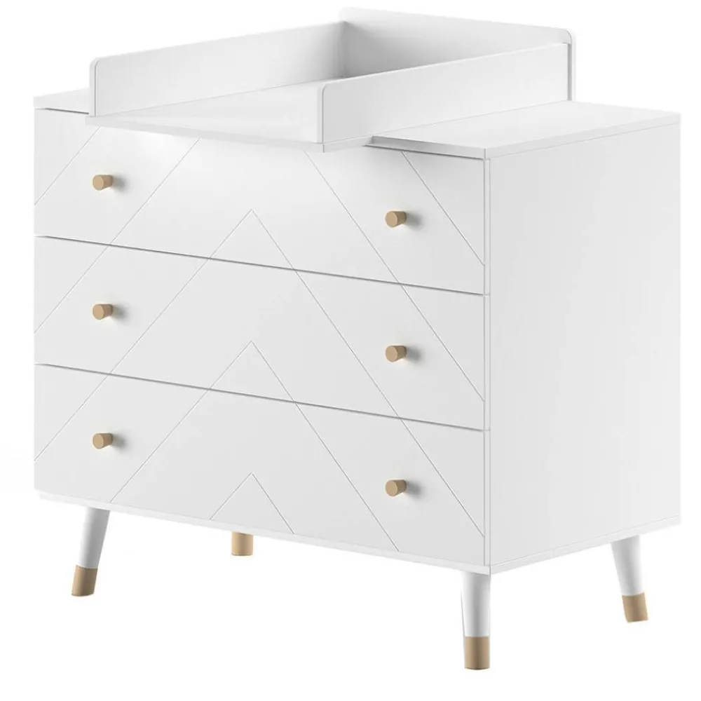 Kinder Wohnen Kommode mit Wickelaufsatz in Weiß mit Gold - Zimventa