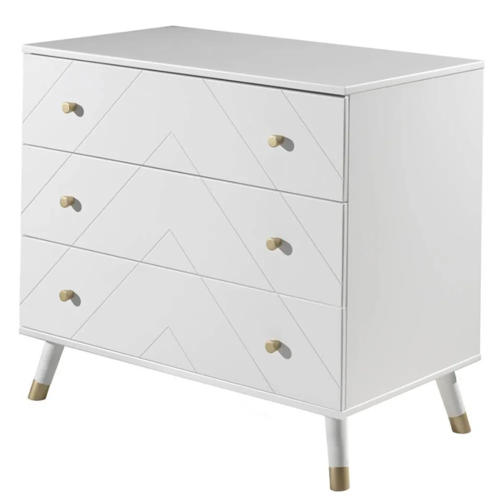 Kinder Wohnen Kommode mit Wickelaufsatz in Weiß mit Gold - Zimventa