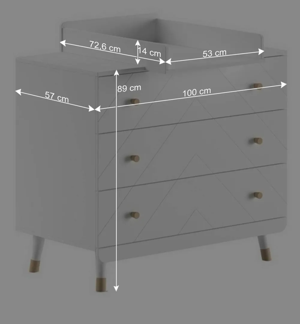 Kinder Wohnen Kommode mit Wickelaufsatz in Weiß mit Gold - Zimventa