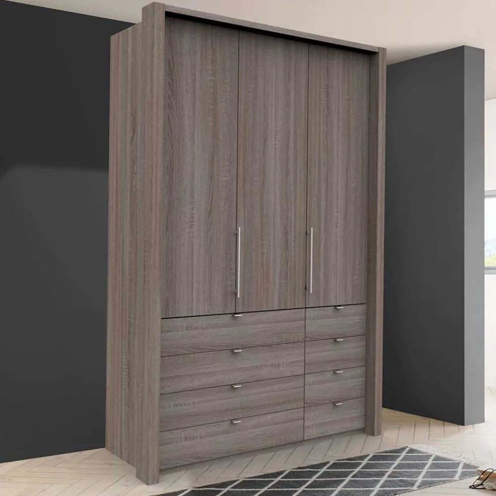 Wohnen Kompakt Kleiderschrank in Holzoptik Eiche dunkel - Crenba