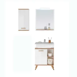 Wohnen Badezimmer Komplett*Kompakte Badmöbel im Skandi Design - Timur (dreiteilig)