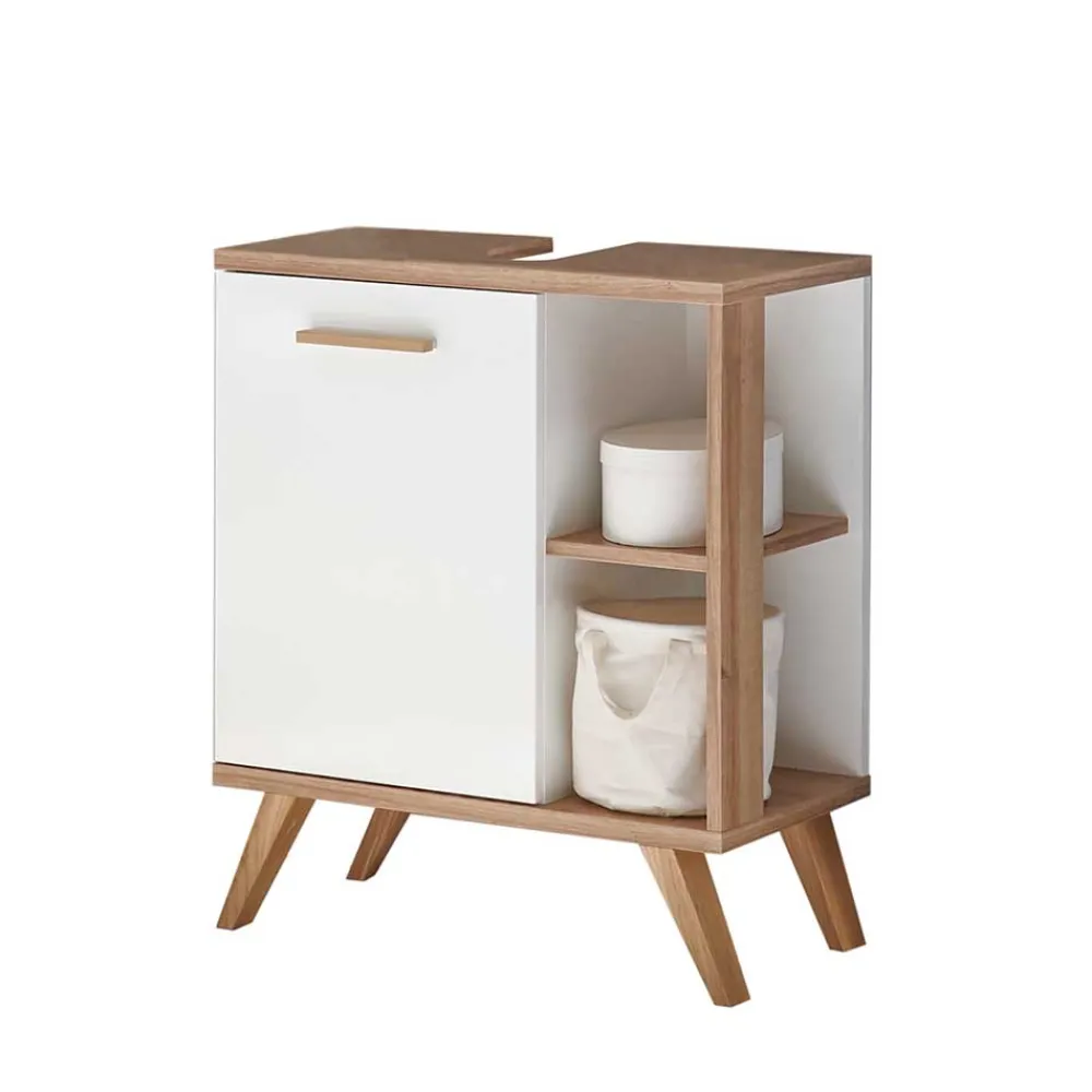 Wohnen Badezimmer Komplett*Kompakte Badmöbel im Skandi Design - Timur (dreiteilig)