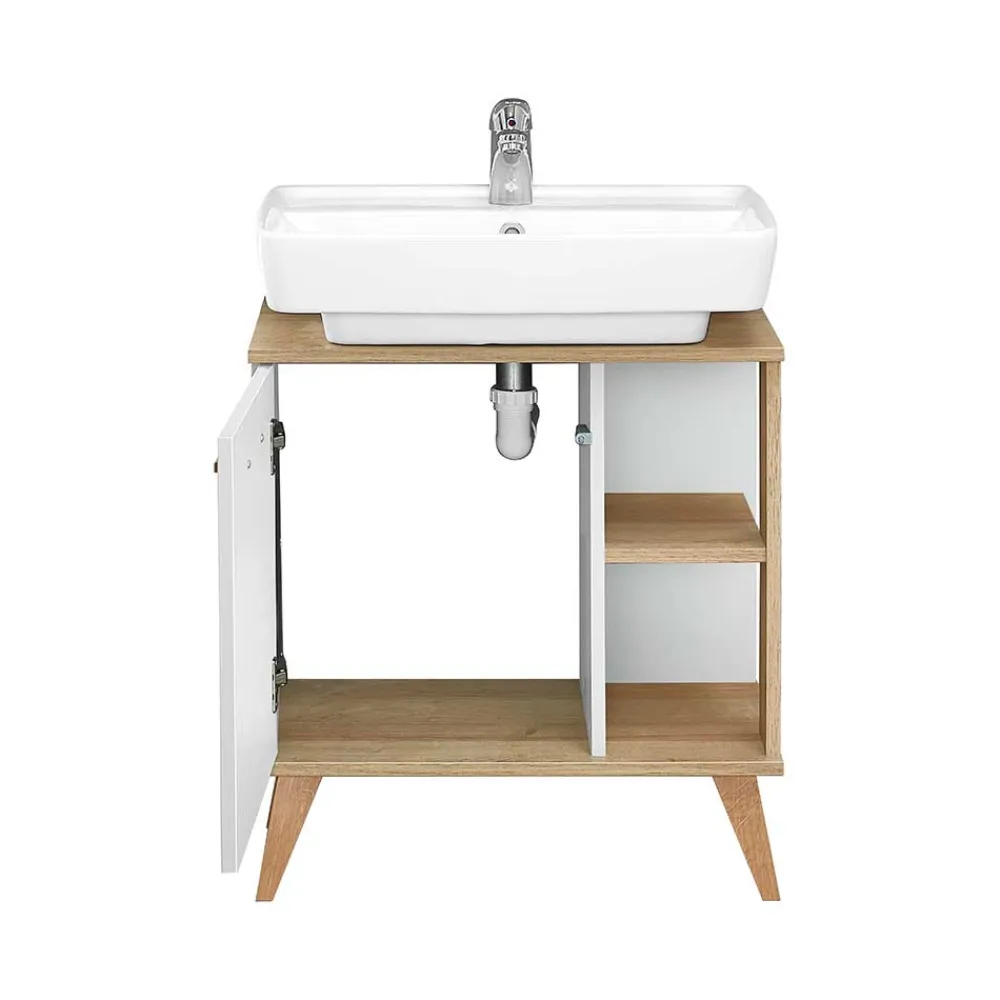 Wohnen Badezimmer Komplett*Kompakte Badmöbel im Skandi Design - Timur (dreiteilig)