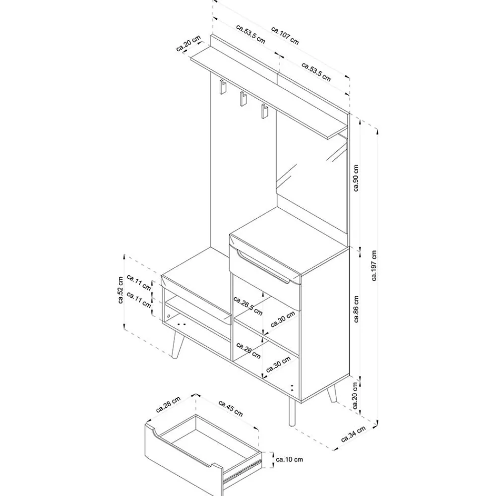 Wohnen Kompakte Garderobe im Skandi Design - Olcian
