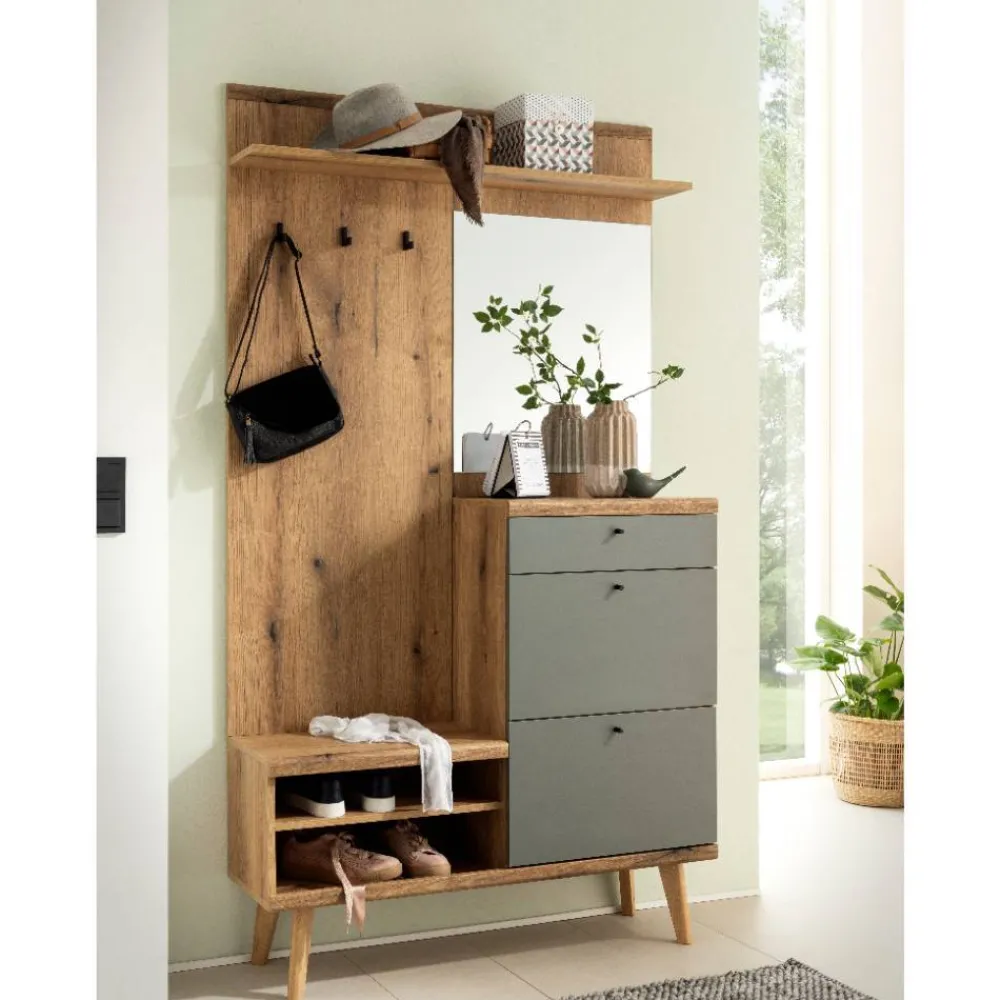 Wohnen Garderoben|Garderoben*Kompakt-Garderobe in Eiche Optik und Graugrün - Oliva