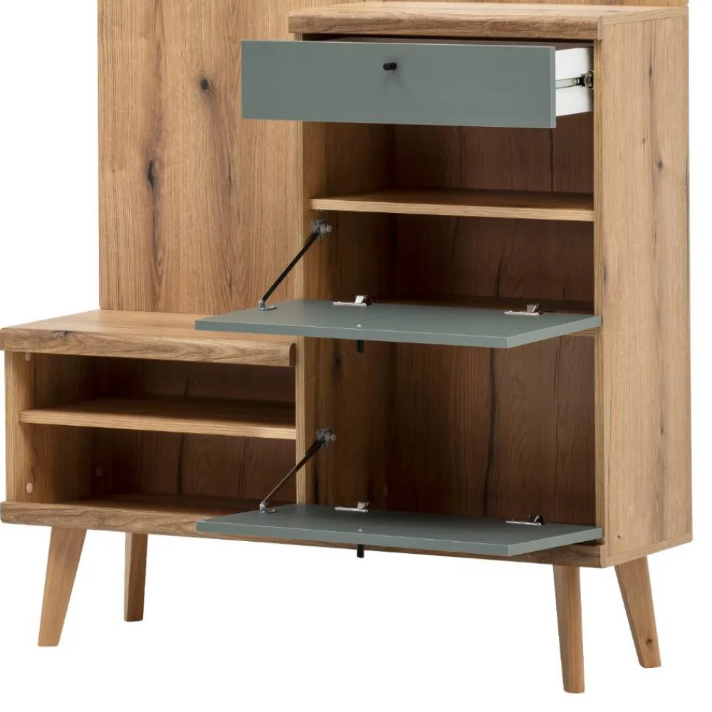 Wohnen Garderoben|Garderoben*Kompakt-Garderobe in Eiche Optik und Graugrün - Oliva