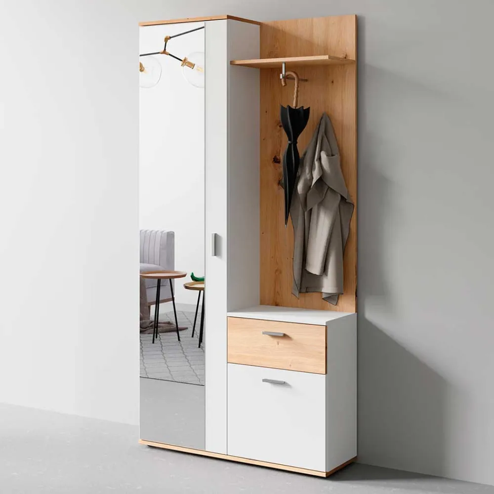 Wohnen Garderoben|Garderoben*Kompaktgarderobe in Weiß und Wildeiche Optik - Yumagno