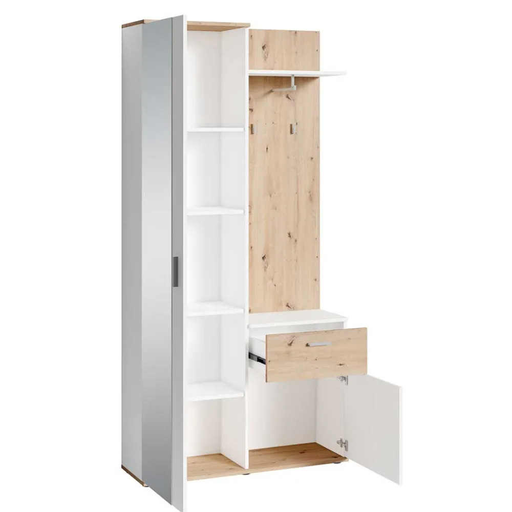 Wohnen Garderoben|Garderoben*Kompaktgarderobe in Weiß und Wildeiche Optik - Yumagno