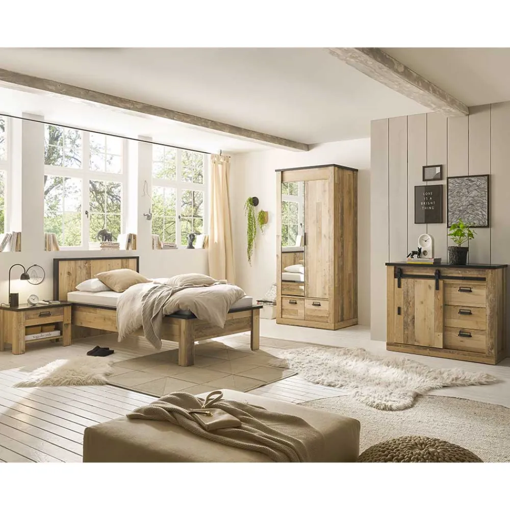 Wohnen Schlafzimmer Komplett*Komplett Schlafzimmer mit Einzelbett - Naiavio (vierteilig)