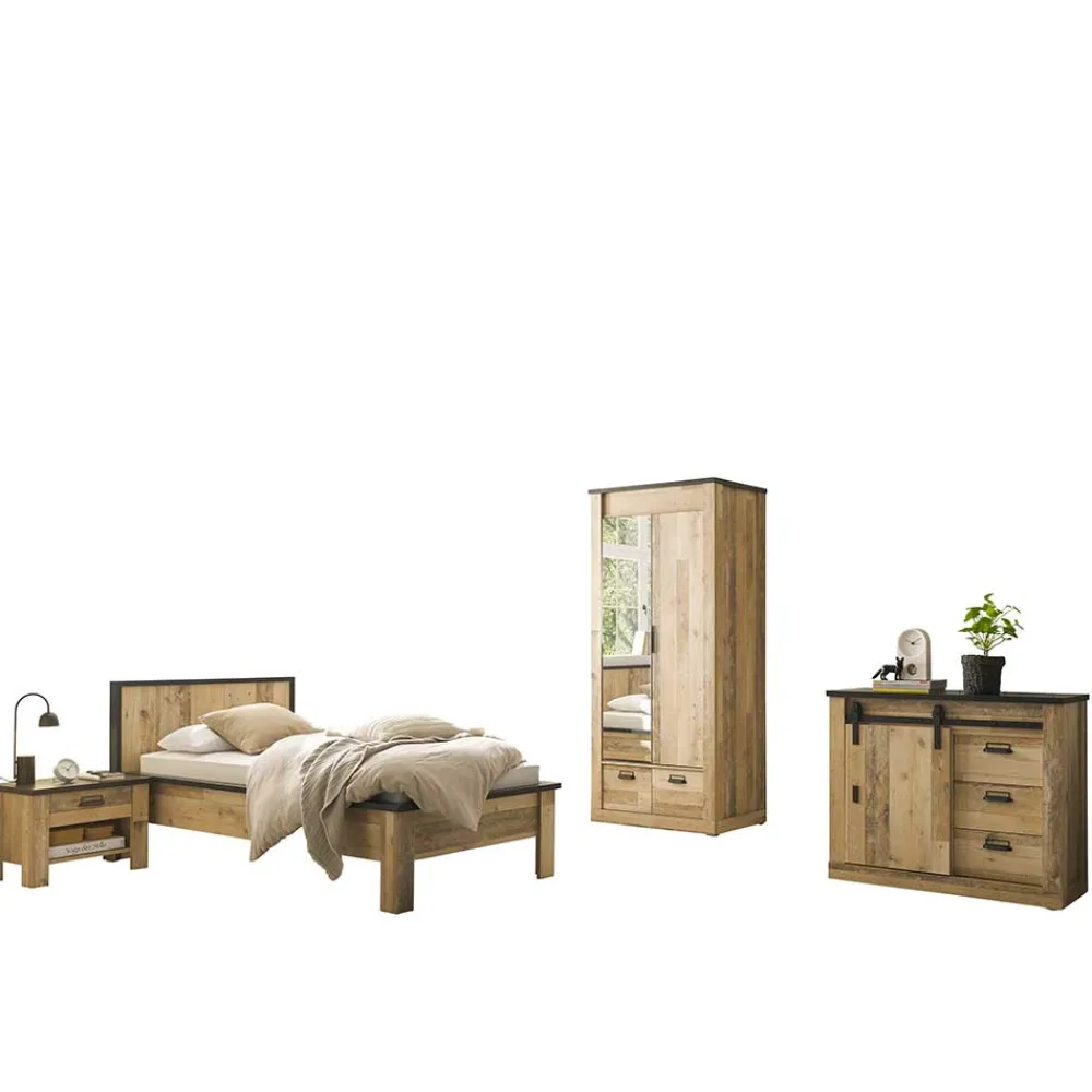 Wohnen Schlafzimmer Komplett*Komplett Schlafzimmer mit Einzelbett - Naiavio (vierteilig)