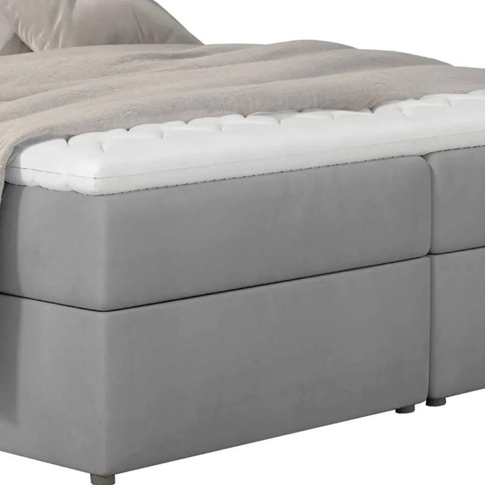 Wohnen Komplettbett mit Samtbezug in Hellgrau - Yusephia