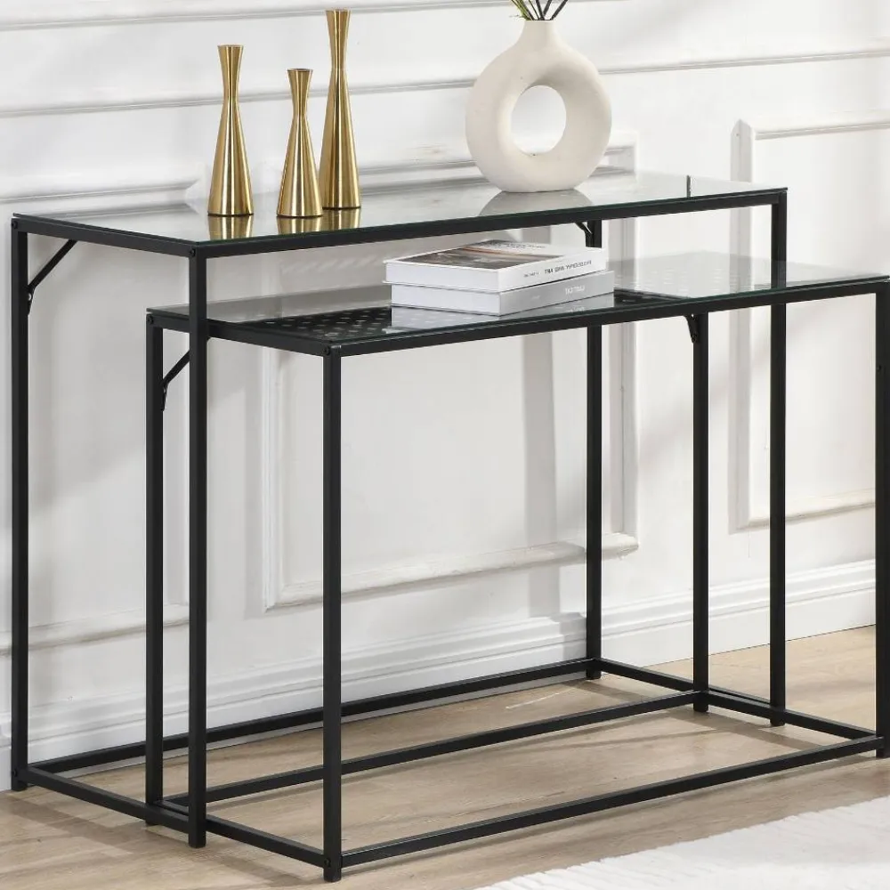 Wohnen Glasmöbel|Tische*Konsolentisch Duo in Schwarz - Panfreda (zweiteilig)