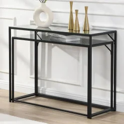 Wohnen Glasmöbel|Tische*Konsolentisch Duo in Schwarz - Panfreda (zweiteilig)
