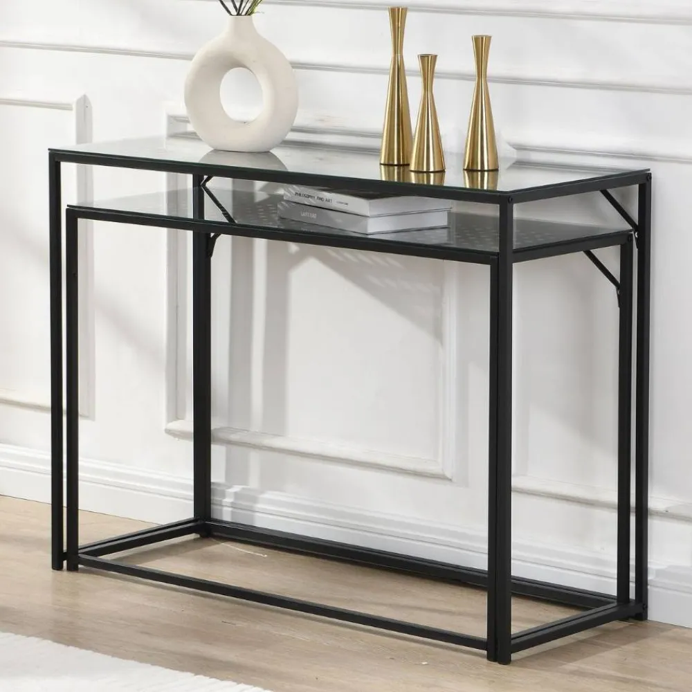 Wohnen Glasmöbel|Tische*Konsolentisch Duo in Schwarz - Panfreda (zweiteilig)