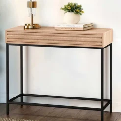 Wohnen Telefontische*Konsolentisch in Eiche Optik und Schwarz - Lunira