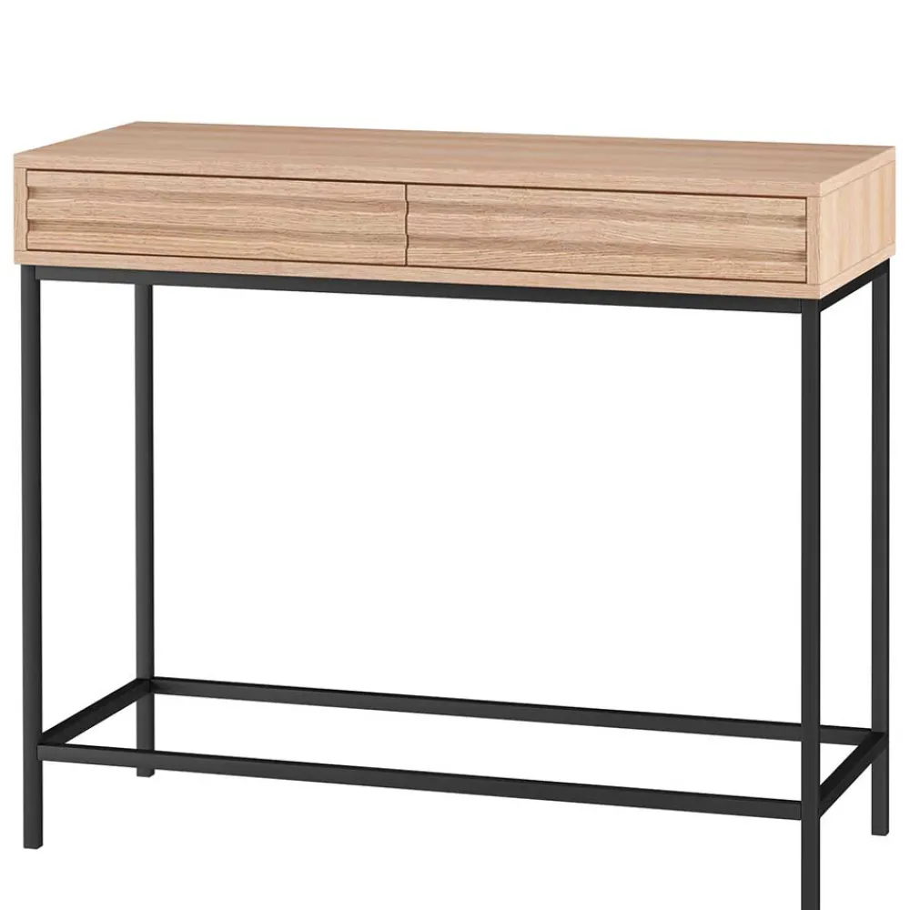 Wohnen Telefontische*Konsolentisch in Eiche Optik und Schwarz - Lunira