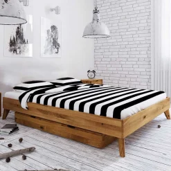 Wohnen Kopfteilloses Wildeiche Ehebett mit Bettkasten - Eavy