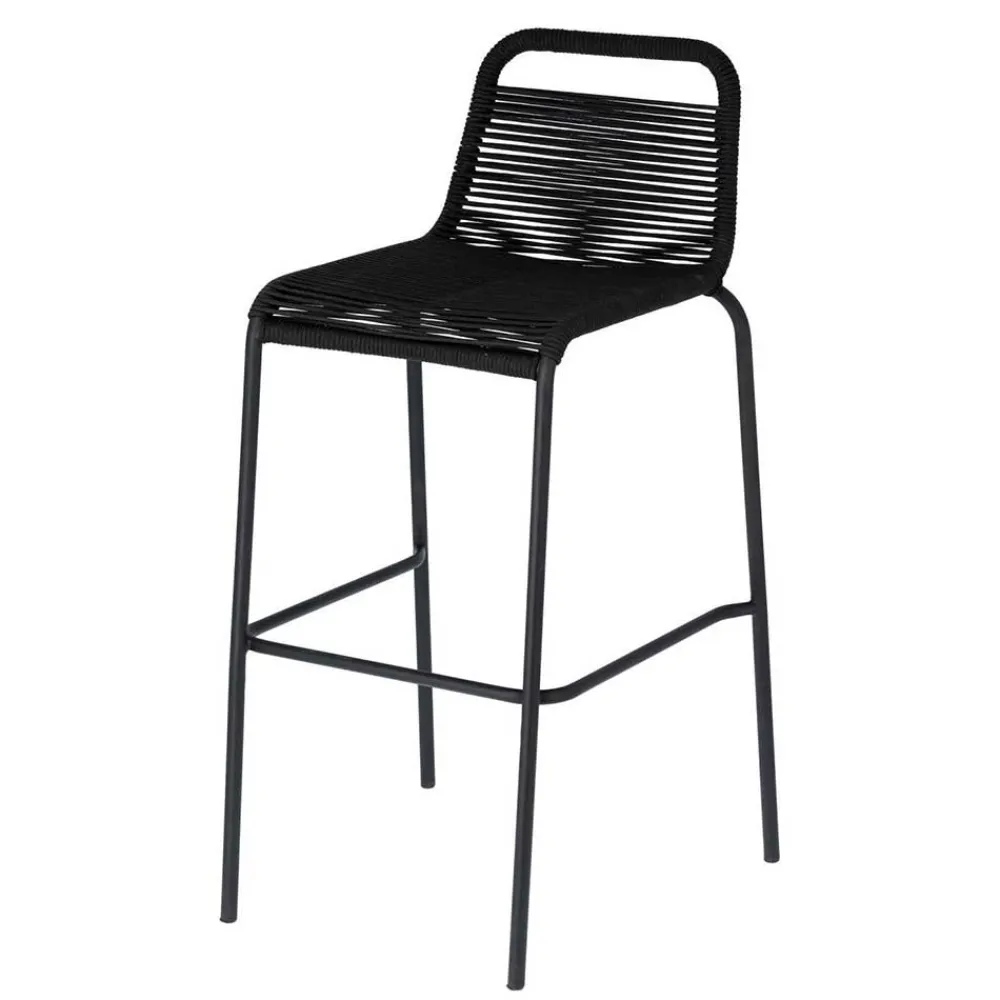 Wohnen Kordel Geflecht Barstuhl in Schwarz - Dariana (4er Set)