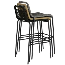 Wohnen Kordel Geflecht Barstuhl in Schwarz - Dariana (4er Set)