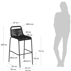 Wohnen Kordel Geflecht Barstuhl in Schwarz - Dariana (4er Set)