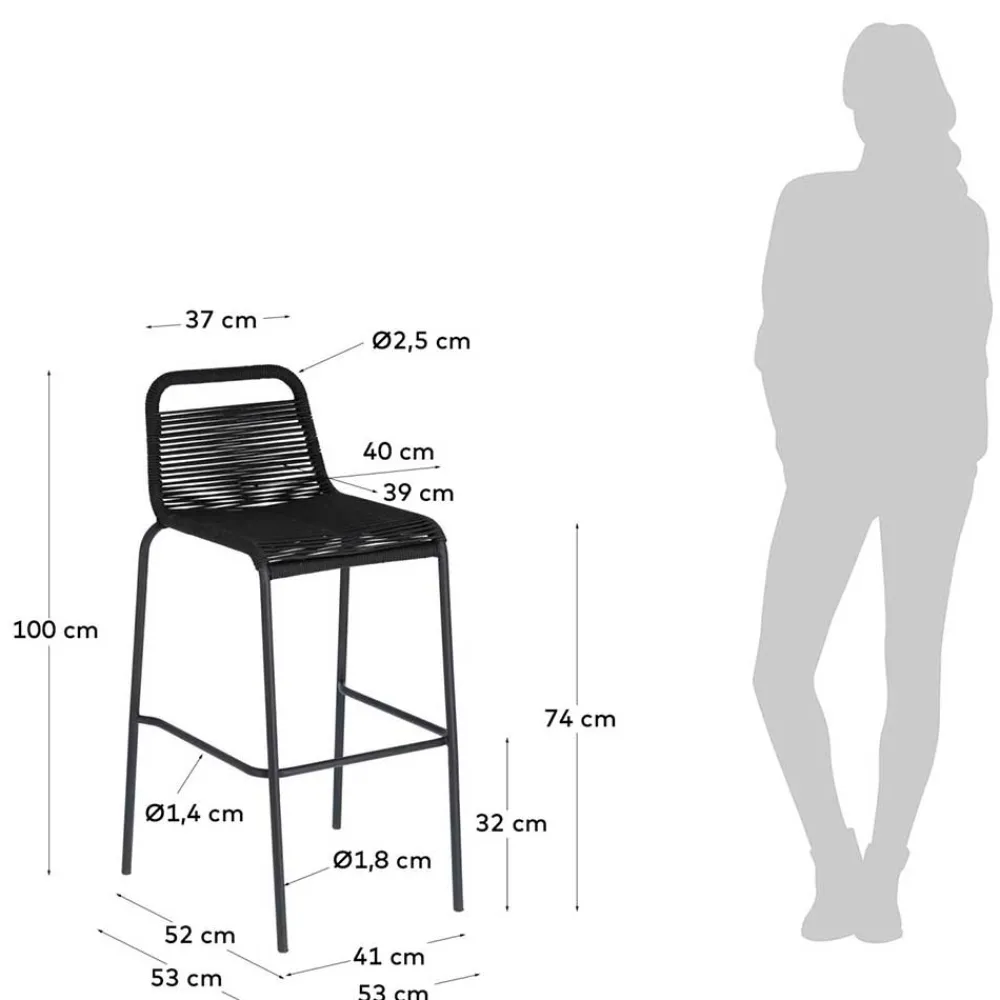 Wohnen Kordel Geflecht Barstuhl in Schwarz - Dariana (4er Set)