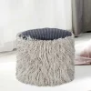 Wohnen Graue Möbel|Retro Möbel*Kunstfell Pouf in Hellgrau mit Cord Dunkelgrau - Valbera