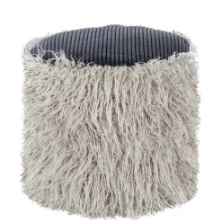 Wohnen Graue Möbel|Retro Möbel*Kunstfell Pouf in Hellgrau mit Cord Dunkelgrau - Valbera