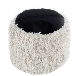 Wohnen Graue Möbel|Retro Möbel*Kunstfell Pouf in Hellgrau mit Cord Dunkelgrau - Valbera