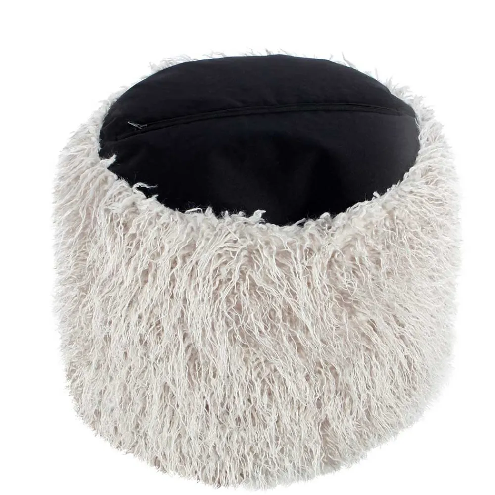 Wohnen Graue Möbel|Retro Möbel*Kunstfell Pouf in Hellgrau mit Cord Dunkelgrau - Valbera