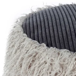 Wohnen Graue Möbel|Retro Möbel*Kunstfell Pouf in Hellgrau mit Cord Dunkelgrau - Valbera