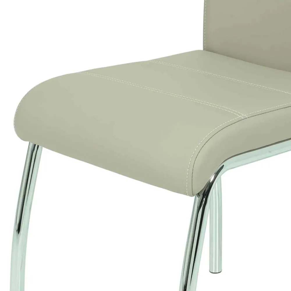 Wohnen Kunstleder Essstuhl in Beige & Chrom - Jenna (Set)